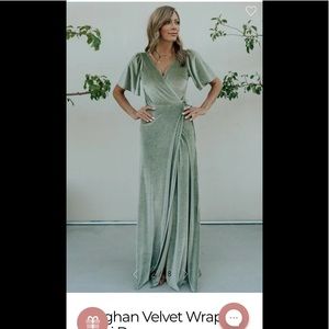 Baltic born sage green velvet wrap dress.